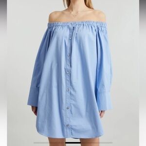 NWOT STINE GOYA Amanuel off the shoulder button down mini Shirt Dress size S